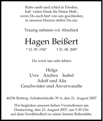 Traueranzeige von Hagen Beißert von Tageszeitung