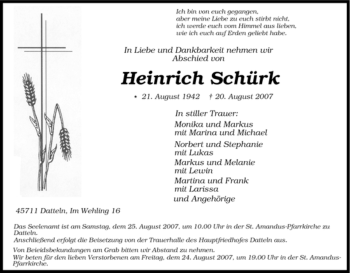 Traueranzeige von Heinrich Schürk von Tageszeitung
