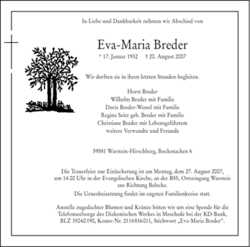 Traueranzeige von Eva-Maria Breder von Tageszeitung