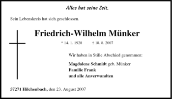 Traueranzeige von Friedrich-Wilhelm Münker von Tageszeitung