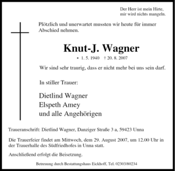 Traueranzeige von Knut-J. Wagner von Tageszeitung
