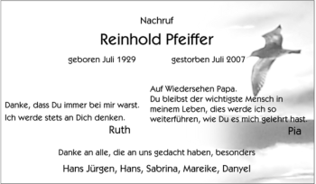 Traueranzeige von Reinhold Pfeiffer von Tageszeitung