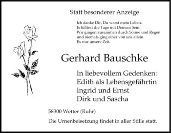 Traueranzeige von Gerhard Bauschke von Tageszeitung