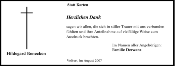 Traueranzeige von Hildegard Benecken von Tageszeitung