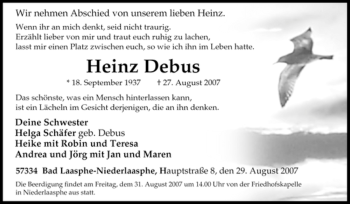 Traueranzeige von Heinz Debus von Tageszeitung