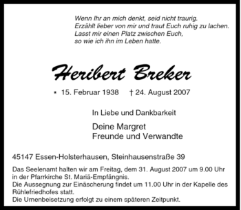 Traueranzeige von Heribert Breker von Tageszeitung