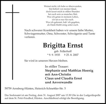Traueranzeige von Brigitta Ernst von Tageszeitung
