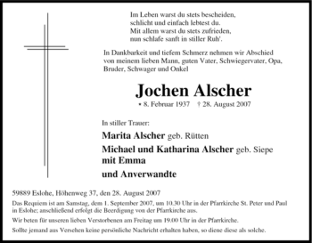 Traueranzeige von Jochen Alscher von Tageszeitung