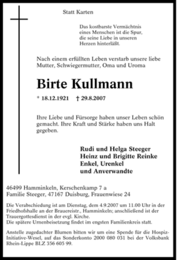 Traueranzeige von Birte Kullmann von Tageszeitung
