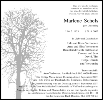 Traueranzeige von Marlene Schels von Tageszeitung