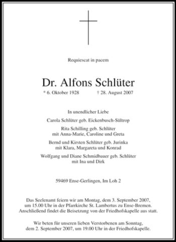 Traueranzeige von Alfons Schlüter von Tageszeitung
