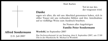 Traueranzeige von Alfred Sondermann von Tageszeitung