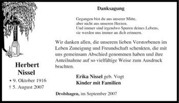 Traueranzeige von Herbert Nissel von Tageszeitung