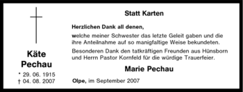 Traueranzeige von Käte Pechau von Tageszeitung