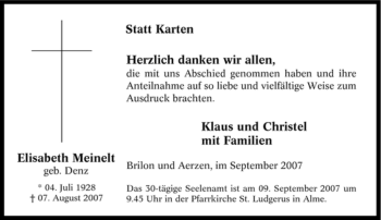 Traueranzeige von Elisabeth Meinelt von Tageszeitung