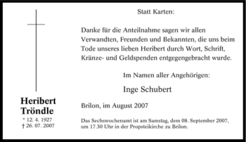 Traueranzeige von Heribert Tröndle von Tageszeitung