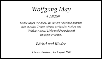 Traueranzeige von Wolfgang May von Tageszeitung