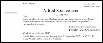 Traueranzeige von Alfred Sondermann von Tageszeitung