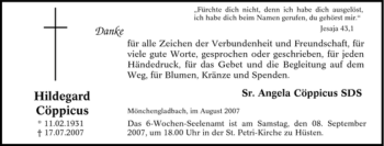 Traueranzeige von Hildegard Cöppicus von Tageszeitung