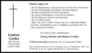 Traueranzeige von Gudrun Cordes von Tageszeitung