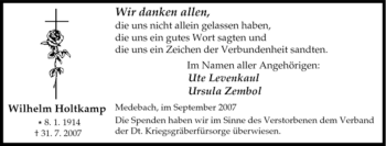 Traueranzeige von Wilhelm Holtkamp von Tageszeitung
