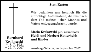 Traueranzeige von Bernhard Krakowski von Tageszeitung