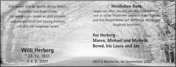 Traueranzeige von Willi Herberg von Tageszeitung