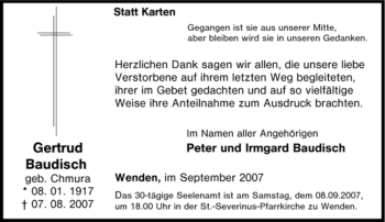 Traueranzeige von Gertrud Baudisch von Tageszeitung