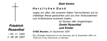 Traueranzeige von Friedrich Rosenthal von Tageszeitung