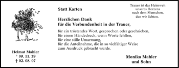 Traueranzeige von Helmut Mahler von Tageszeitung