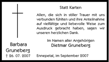 Traueranzeige von Barbara Gruneberg von Tageszeitung
