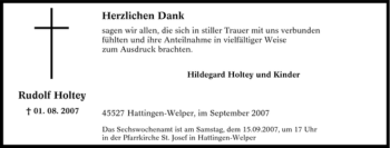 Traueranzeige von Rudolf Holtey von Tageszeitung