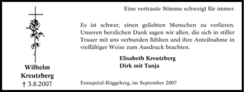 Traueranzeige von Wilhelm Kreutzberg von Tageszeitung