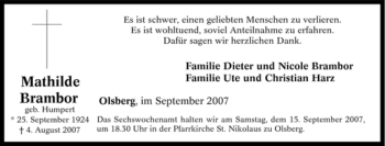 Traueranzeige von Mathilde Brambor von Tageszeitung