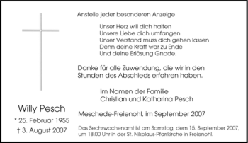 Traueranzeige von Willy Pesch von Tageszeitung