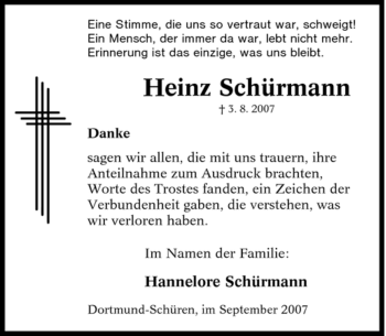 Traueranzeigen von Heinz Schürmann TrauerinNRW.de