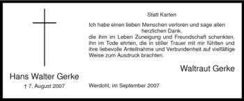 Traueranzeige von Hans Walter Gerke von Tageszeitung