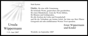 Traueranzeige von Ursula Wippermann von Tageszeitung