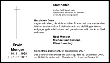 Traueranzeige von Erwin Menger von Tageszeitung