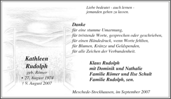 Traueranzeige von Kathleen Rudolph von Tageszeitung