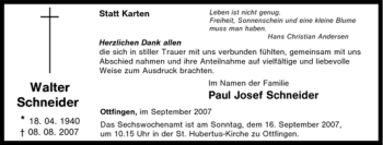 Traueranzeige von Walter Schneider von Tageszeitung