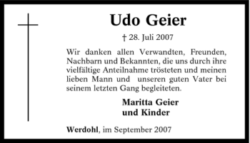 Traueranzeige von Udo Geier von Tageszeitung