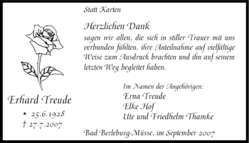 Traueranzeige von Erhard Treude von Tageszeitung