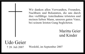 Traueranzeige von Udo Geier von Tageszeitung