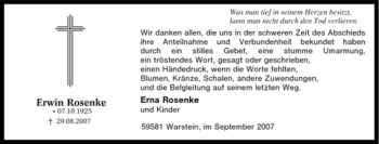 Traueranzeige von Erwin Rosenke von Tageszeitung