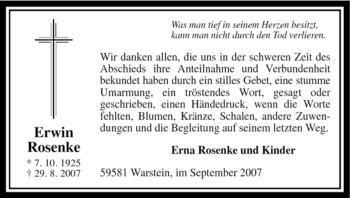 Traueranzeige von Erwin Rosenke von Tageszeitung