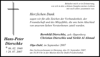 Traueranzeige von Hans-Peter Dierschke von Tageszeitung