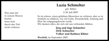 Traueranzeige von Luzia Schmelter von Tageszeitung