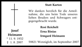Traueranzeige von Josef Heimann von Tageszeitung