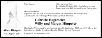 Traueranzeige von Albert Himpeler von Tageszeitung